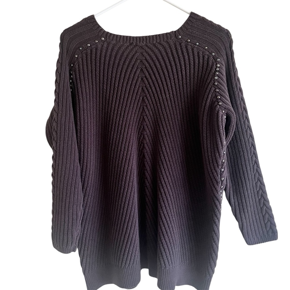 Philosophy Dark Gray Cable Knit Crewneck Sweater with Stud Accents - Picture 6 of 6